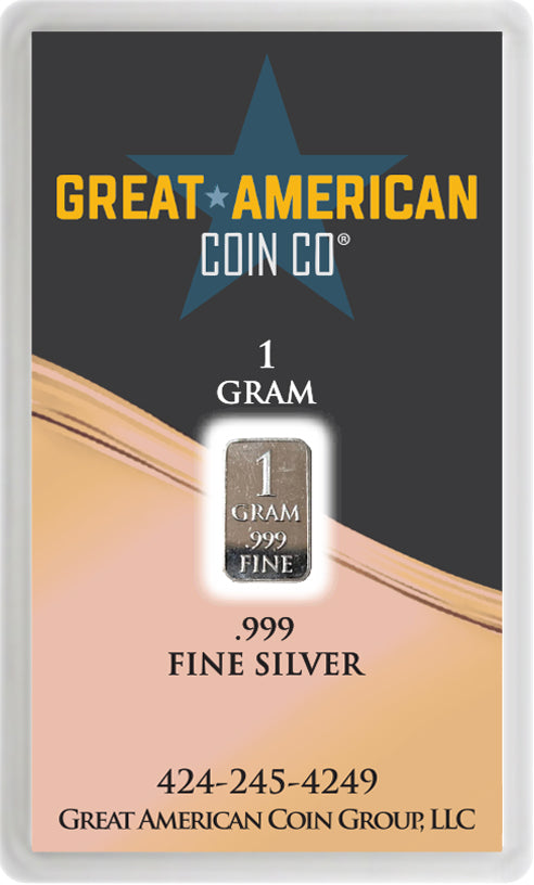 .999 Silver - 1 Gram Bar with Assay Card & Serial Number Great American Coin Company