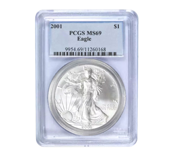 2001年 アメリカンイーグルシルバー ケース入り 2001 $1 American Silver Eagle MS69 PCGS