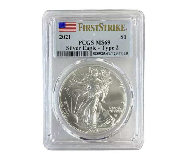 2021 $1 American Silver Eagle FIRST STRIKE MS-69 PCGS TYPE 2