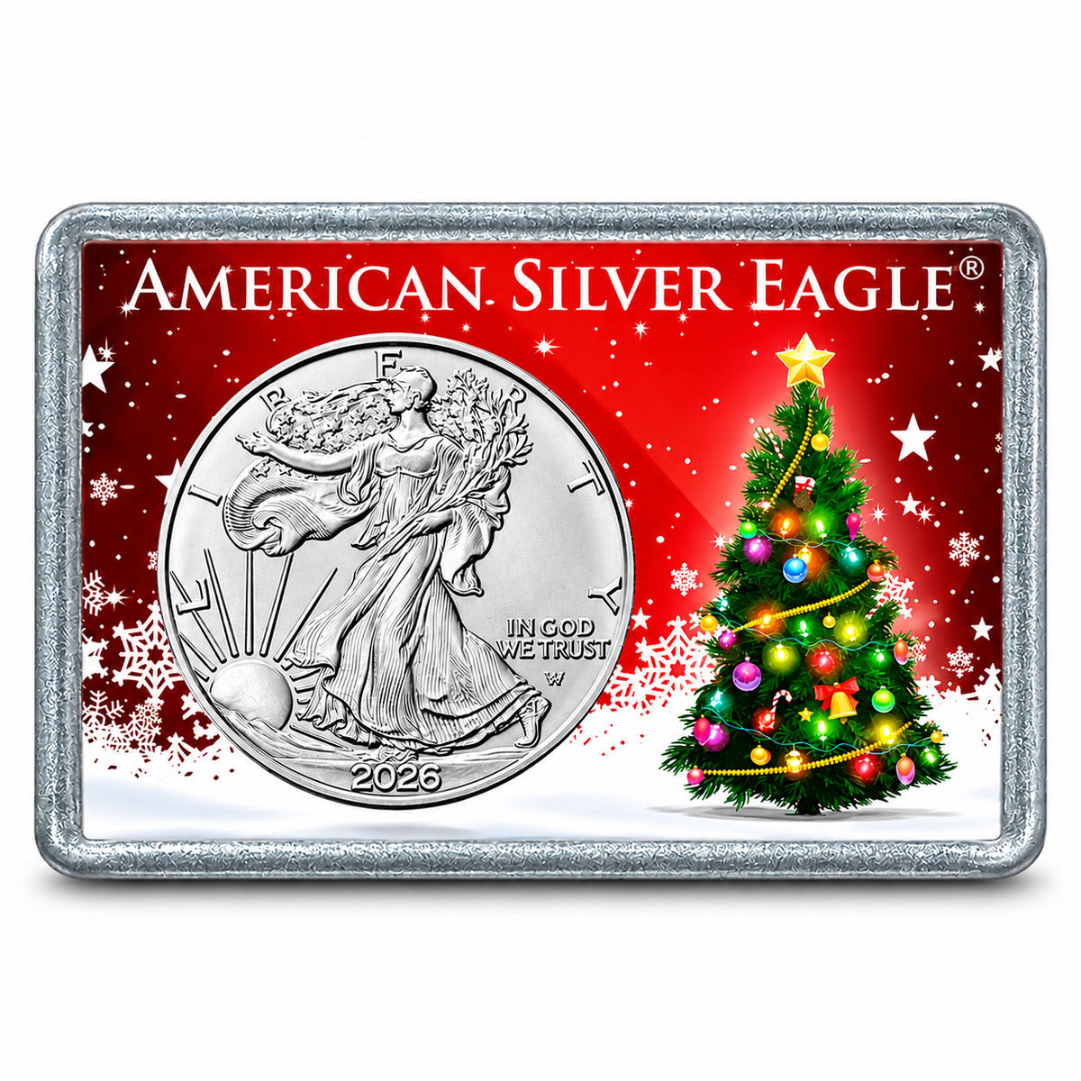2026 $1 American Silver Eagle with Christmas Tree Holiday Gift Holder