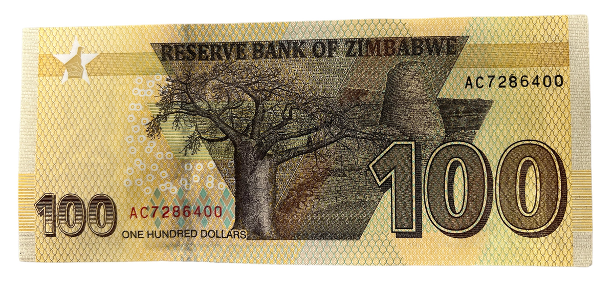 100 Dollar Zimbabwe Banknotes 2023 AA Series Uncirculated Bundle of 100