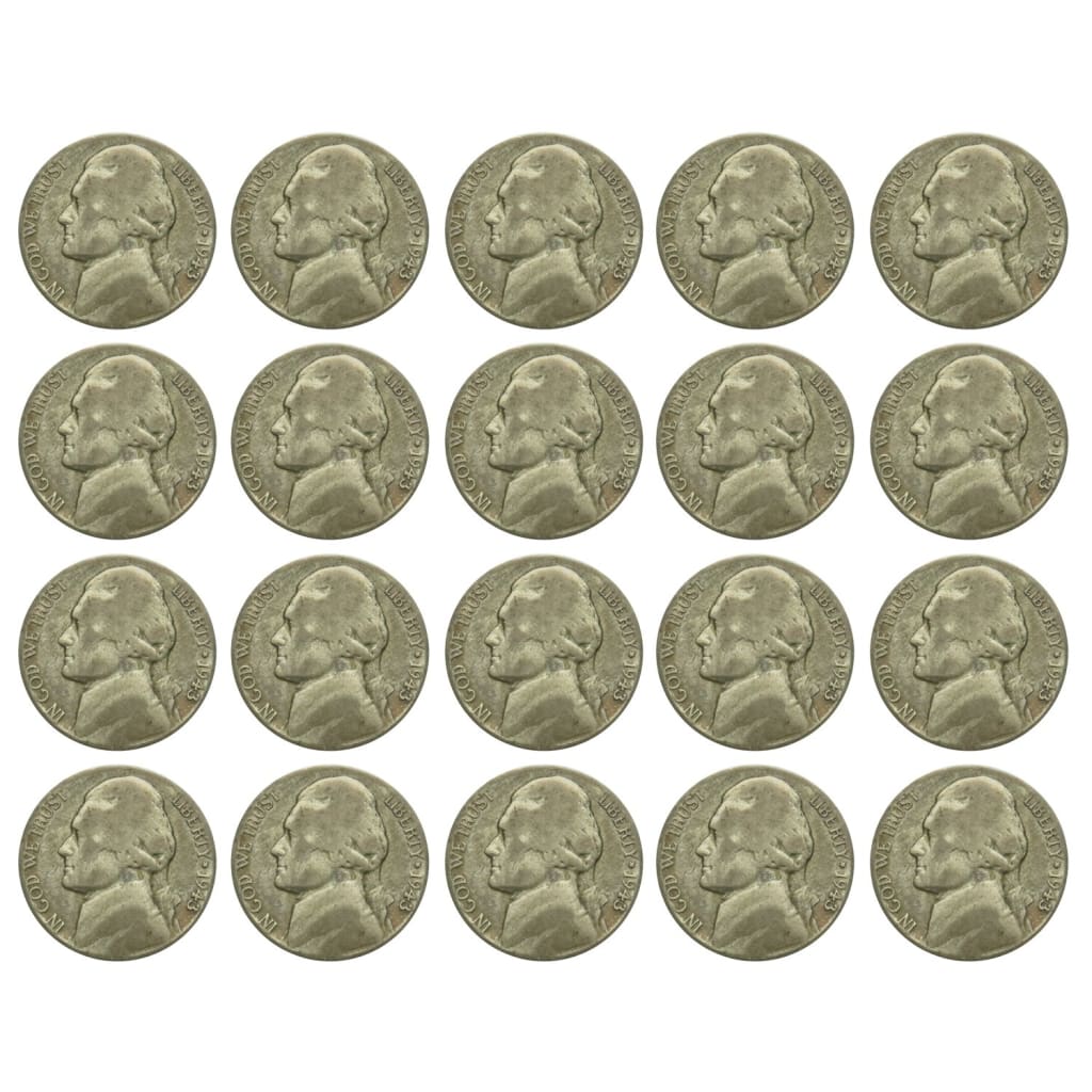 $1 Face (20 Coins) Circulated War Nickels 35% Silver (1942-1945)