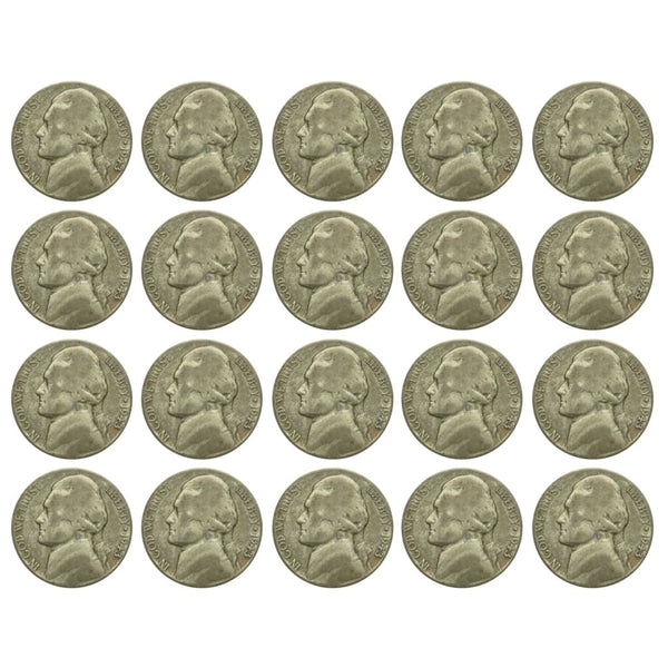 $1 Face (20 Coins) Circulated War Nickels 35% Silver (1942-1945)