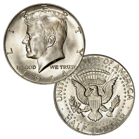 $1 Face - 90% Silver 1964 JFK Half Dollars Brilliant Uncirculated (BU)