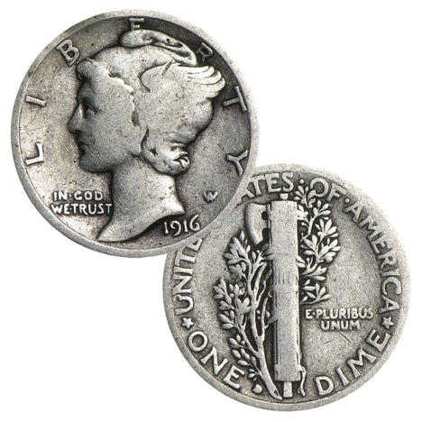 $1 Face - 90% Silver Mercury Dimes Circulated