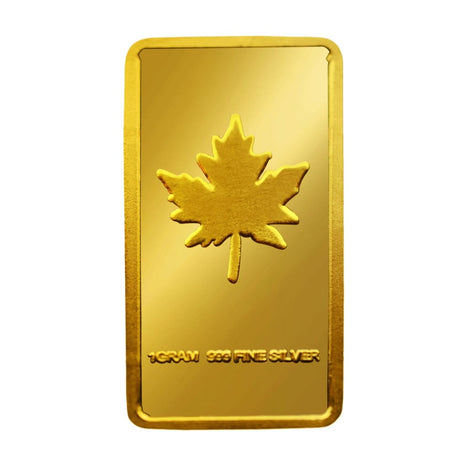 1 Gram .999 Fine Silver Plated In Gold - Maple Leaf Design
