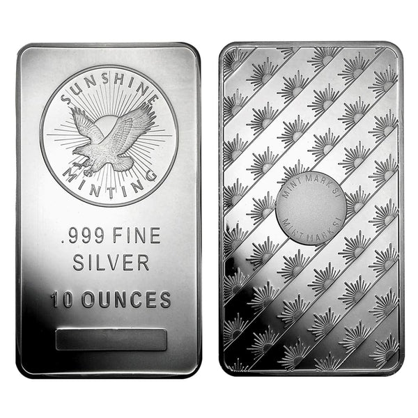 10 Ounce oz .999 Silver Sunshine Minting Eagle Bar SMI