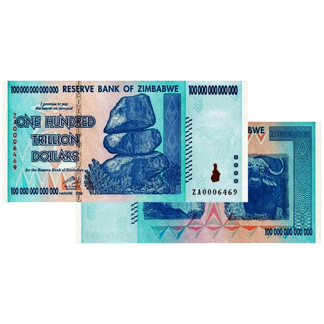 100 Trillion Zimbabwe Banknotes 2008 Uncirculated - ZA SERIES Replacement Note