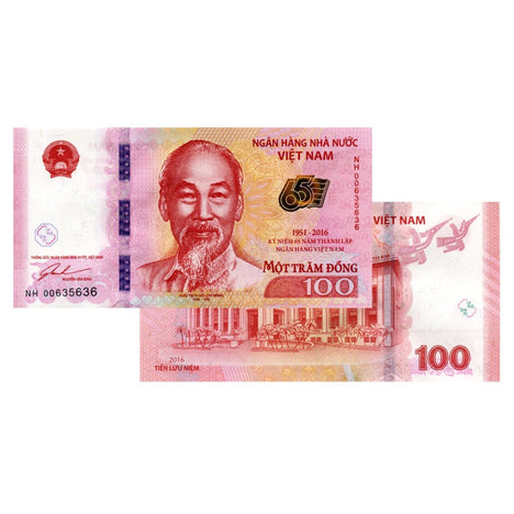 100 Vietnamese Dong Banknote VND - 65th Anniversary Note Dated 2016