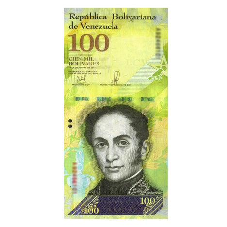 100,000 Bolivars Dated 2017 UNC Obv