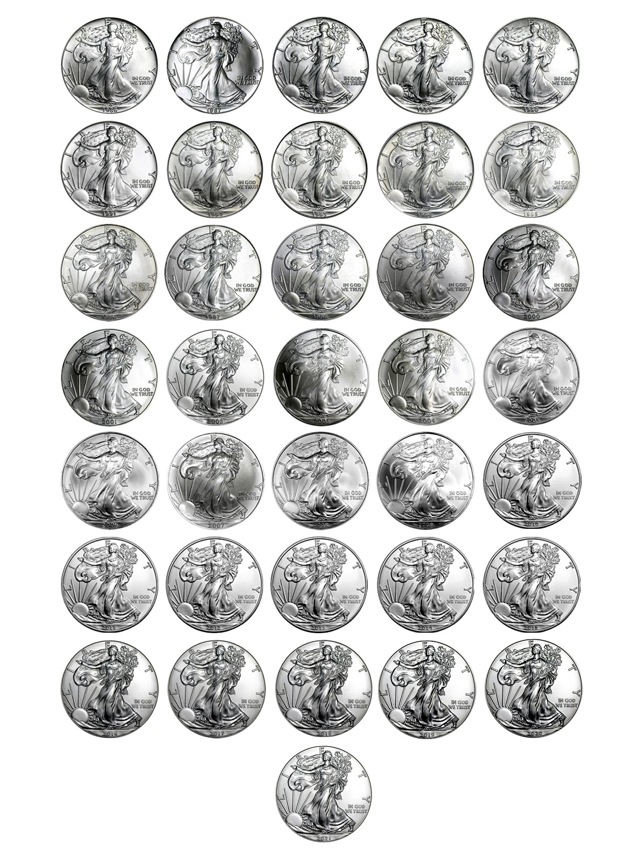 1986-2025 $1 American Silver Eagles Brilliant Uncirculated Complete Set