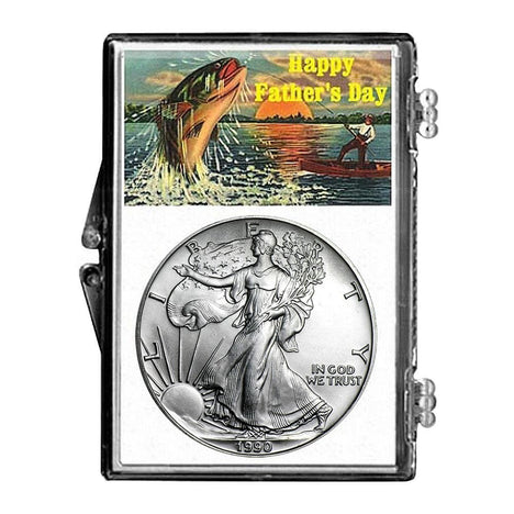 1990 $1 American Silver Eagle Snaplock Holder - Fathers Day Fishing Design