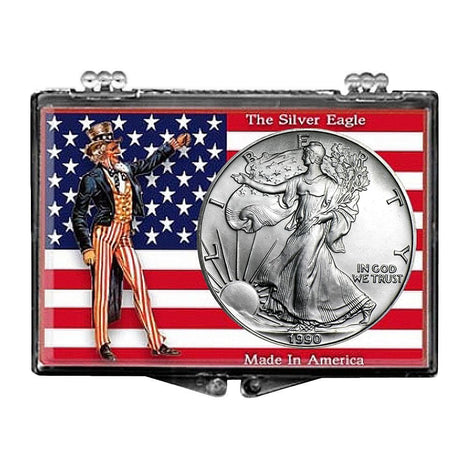 1990 $1 American Silver Eagle Snaplock Holder - Uncle Sam with Flag Design