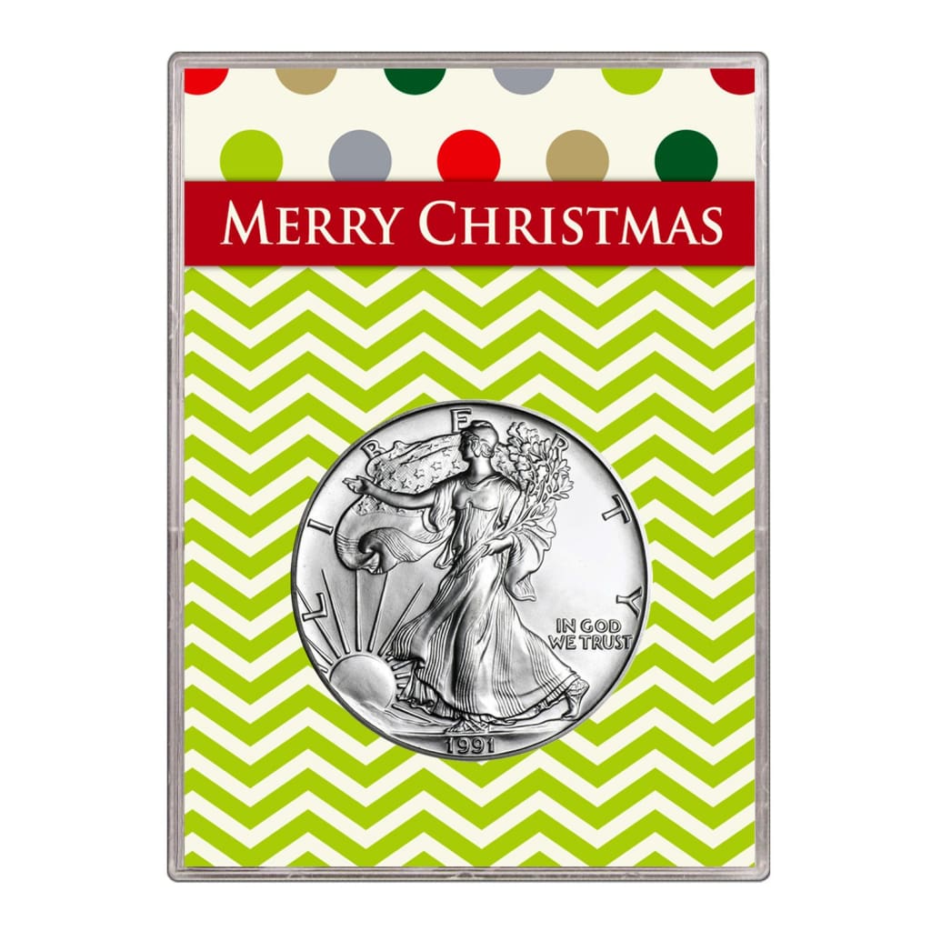 1991 $1 American Silver Eagle Gift Holder Merry Christmas Design
