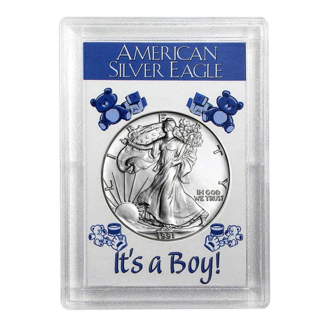 1991 $1 American Silver Eagle HE Harris Holder - Its A Boy! Design