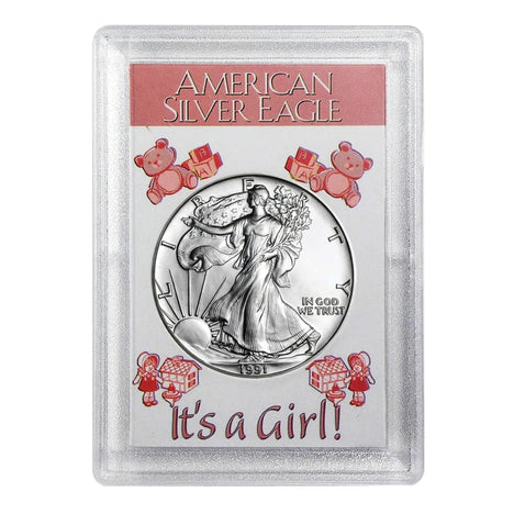 1991 $1 American Silver Eagle HE Harris Holder - Its A Girl! Design