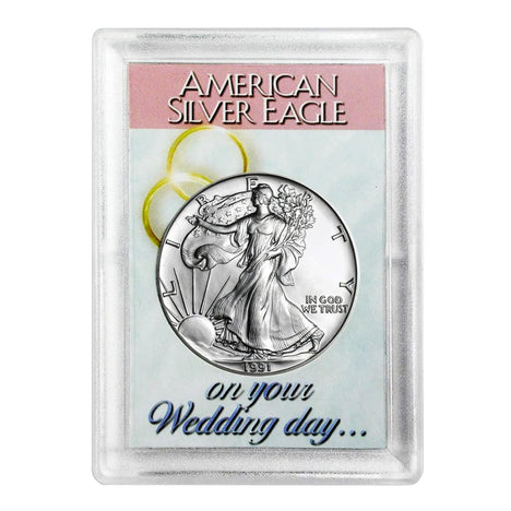 1991 $1 American Silver Eagle HE Harris Holder - Wedding Day Design