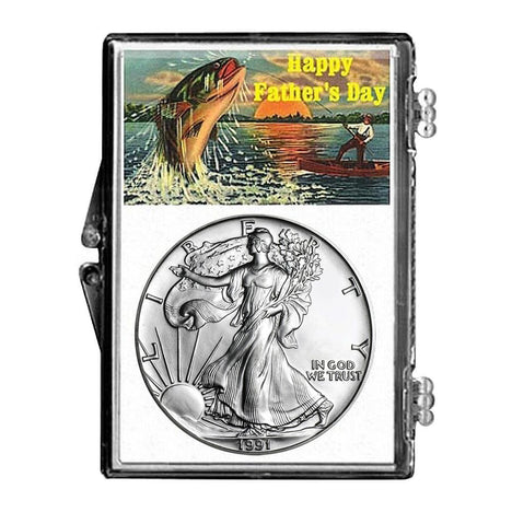 1991 $1 American Silver Eagle Snaplock Holder - Fathers Day Fishing Design