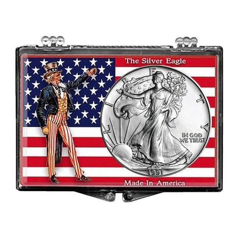 1991 $1 American Silver Eagle Snaplock Holder - Uncle Sam with Flag Design