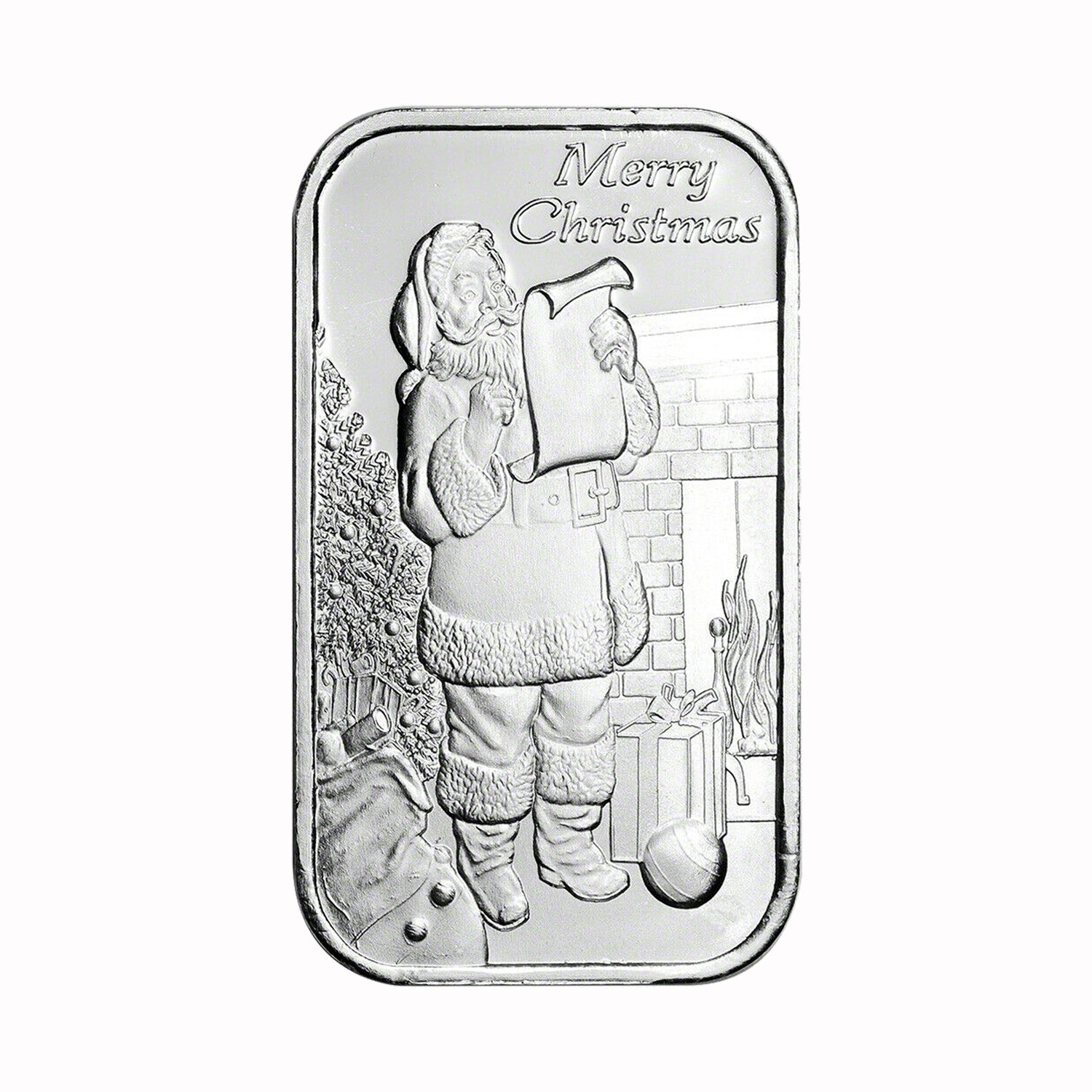1 Ounce Silvertowne Mint .999 Silver Bar Merry Christmas Santa with List