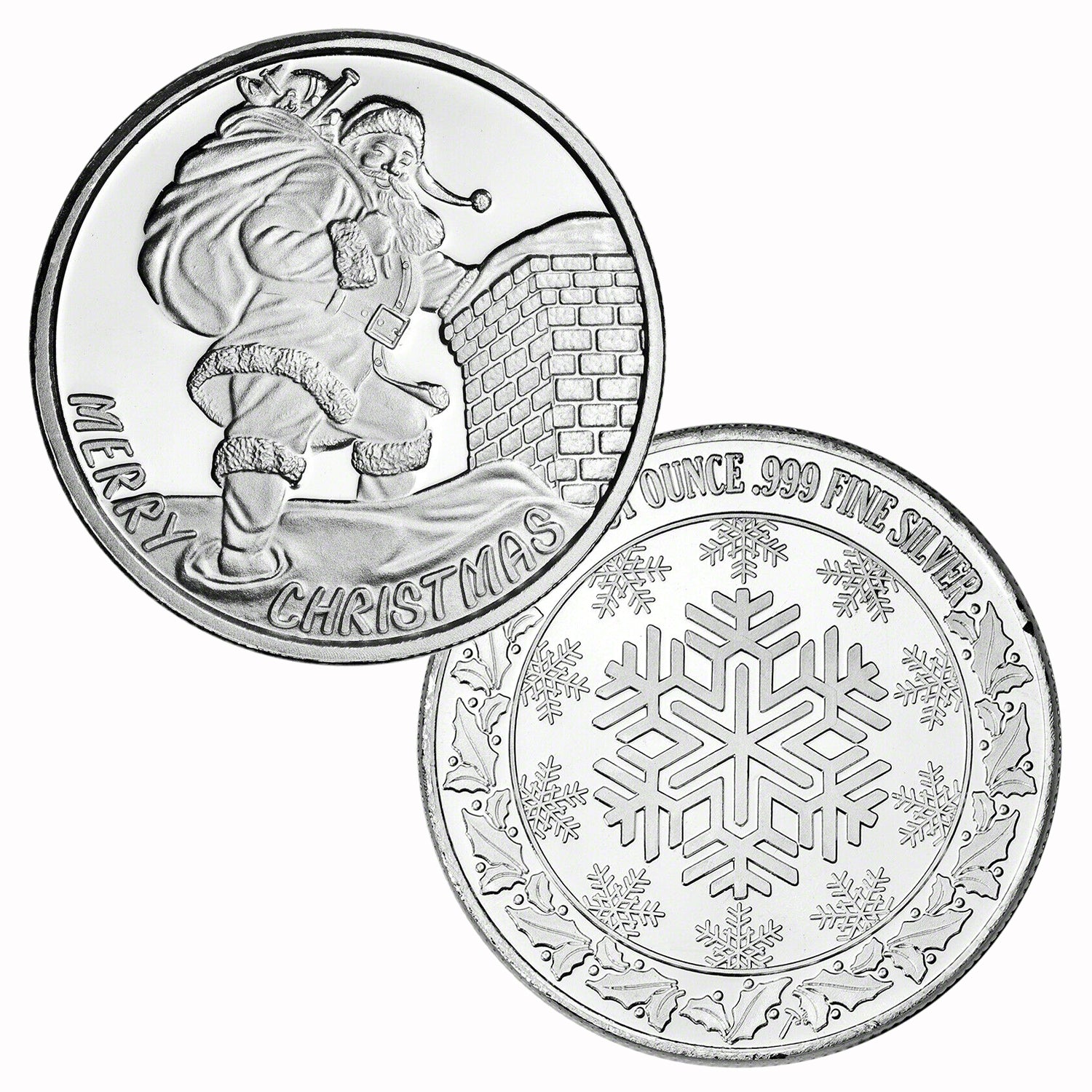 1 Ounce Silvertowne Mint .999 Silver Merry Christmas Santa Rooftop