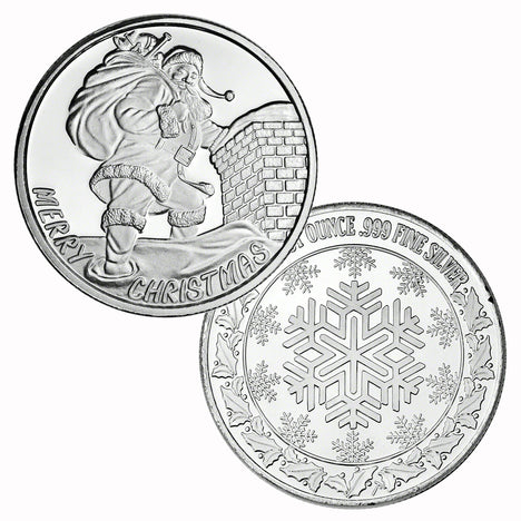 1 Ounce Silvertowne Mint .999 Silver Merry Christmas Santa Rooftop