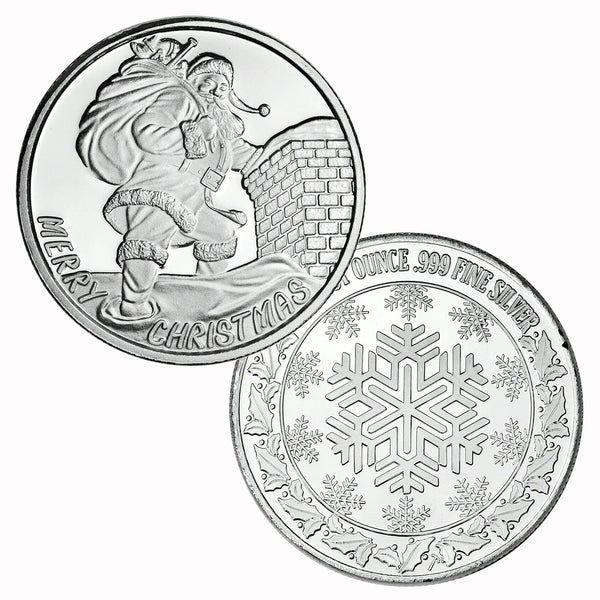 1 Ounce Silvertowne Mint .999 Silver Merry Christmas Santa Rooftop