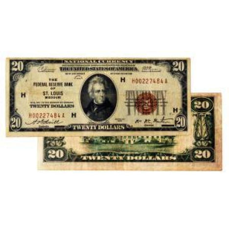 $20 1929 Federal Reserve Note F+ - Depression Era Currency