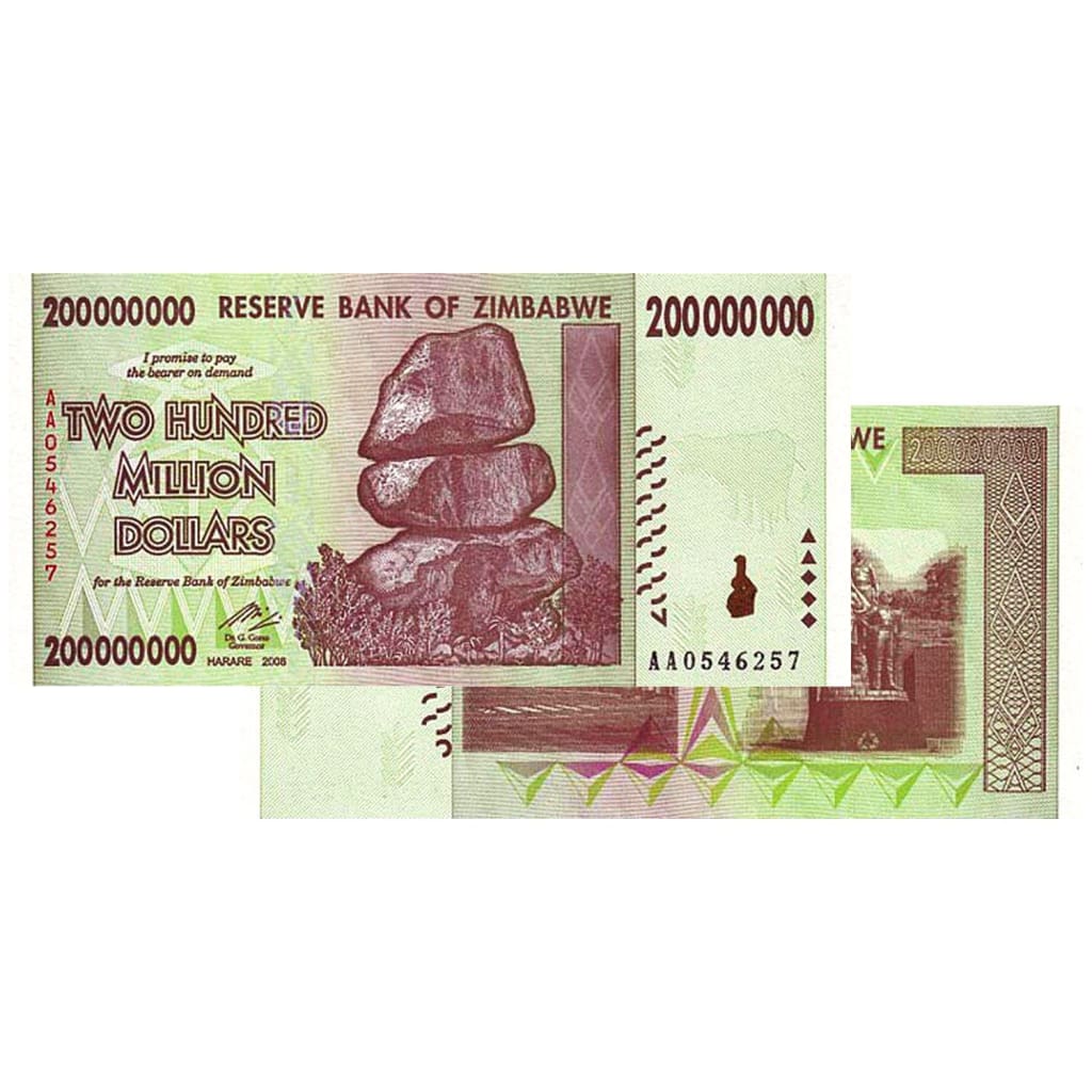 200 Million Zimbabwe Banknotes 2008 AA Series Uncirculated Great