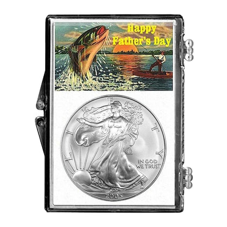 2005 $1 American Silver Eagle Snaplock Holder - Fathers Day Fishing Design