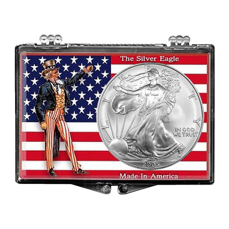2005 $1 American Silver Eagle Snaplock Holder - Uncle Sam with Flag Design