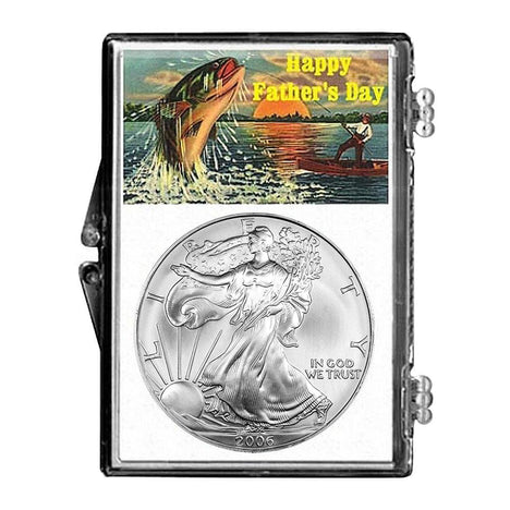 2006 $1 American Silver Eagle Snaplock Holder - Fathers Day Fishing Design
