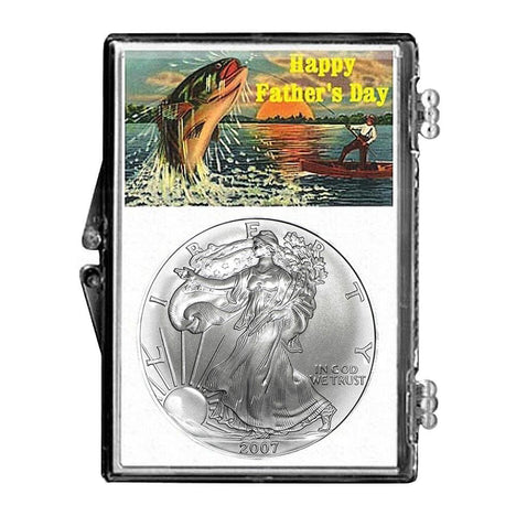 2007 $1 American Silver Eagle Snaplock Holder - Fathers Day Fishing Design