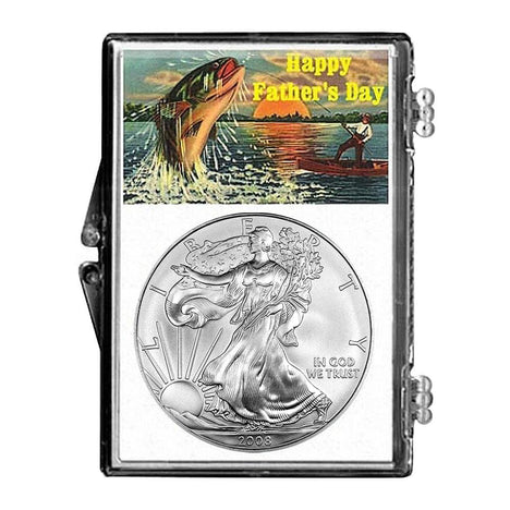 2008 $1 American Silver Eagle Snaplock Holder - Fathers Day Fishing Design