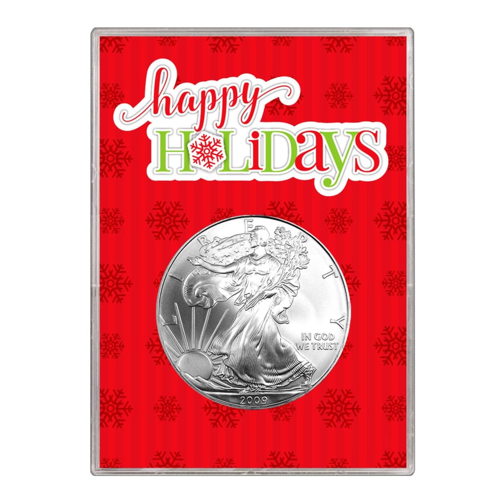 2009 $1 American Silver Eagle Gift Holder Happy Holidays Design