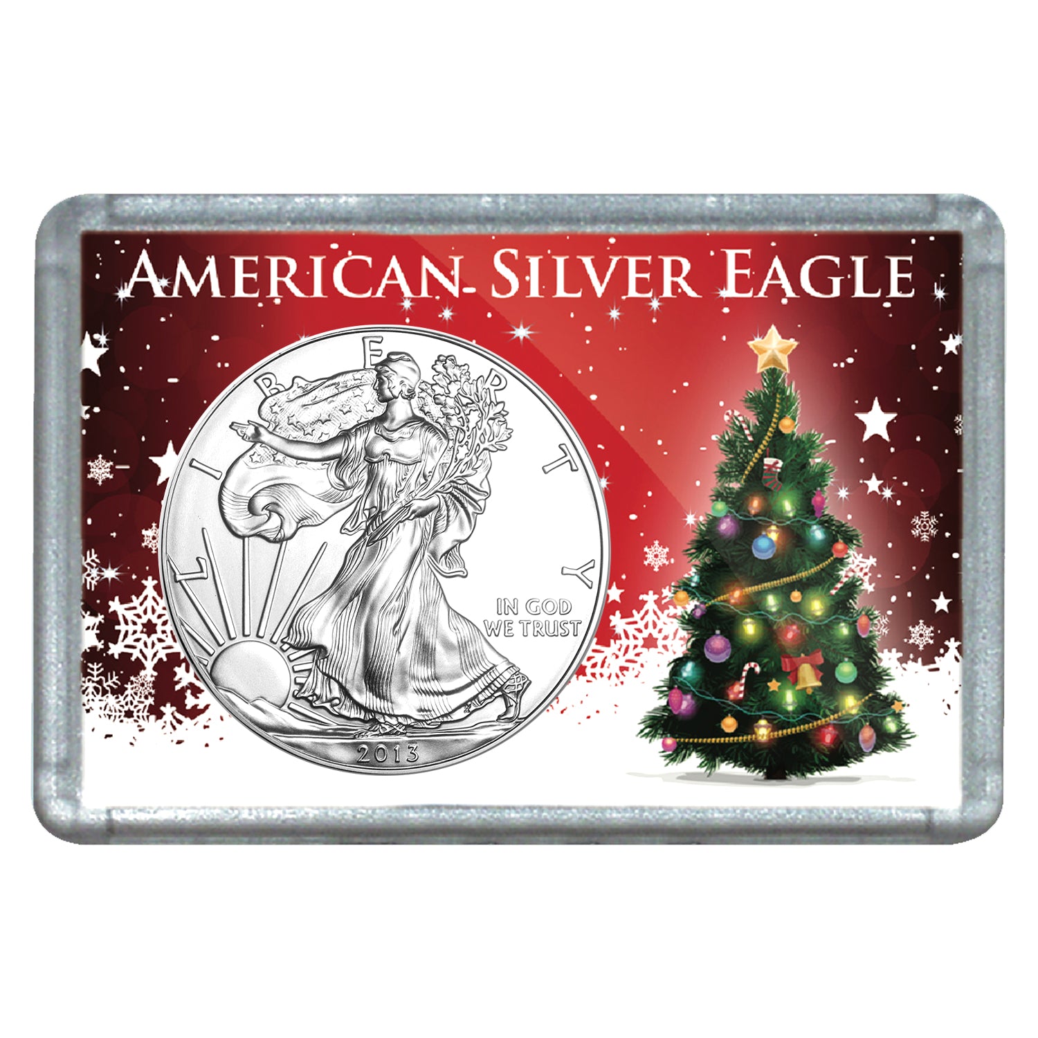 2013 $1 American Silver Eagle with Christmas Tree Holiday Gift Holder