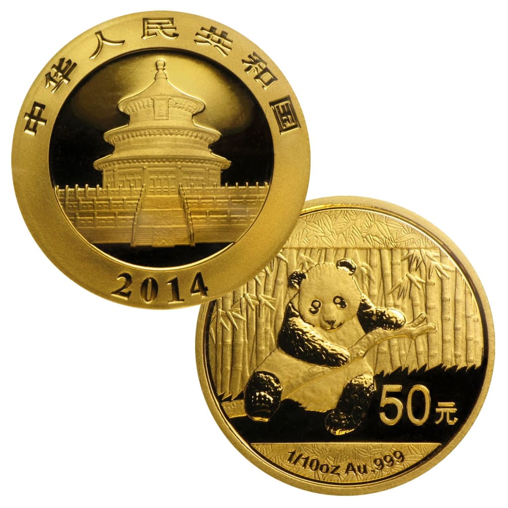 2014 China Panda Bear 1/10 oz .9999 pure Gold Coin.