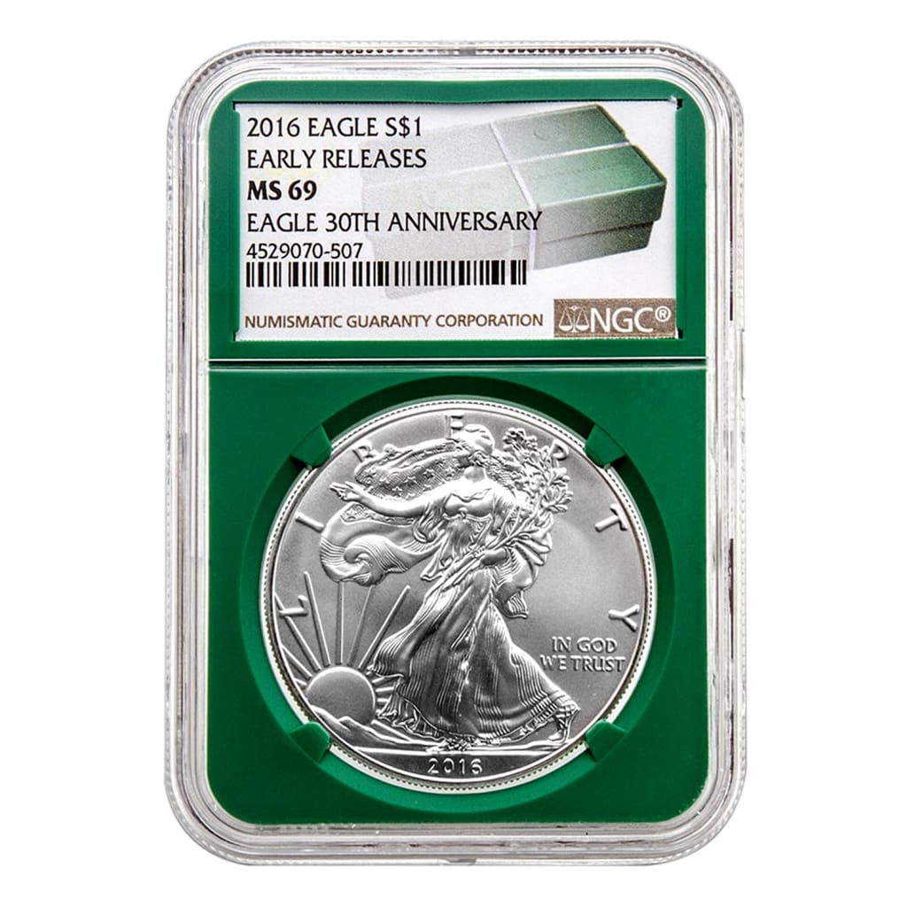 2016 $1 American Silver Eagle MS69 NGC - Early Releases Green Holder