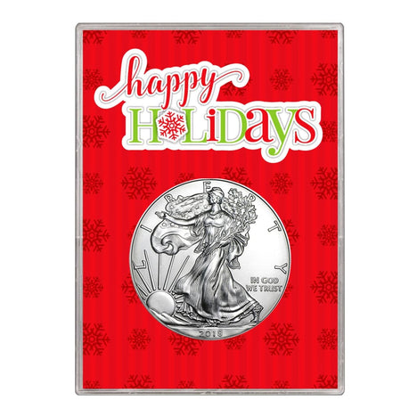 2018 $1 American Silver Eagle Gift Holder Happy Holidays Design