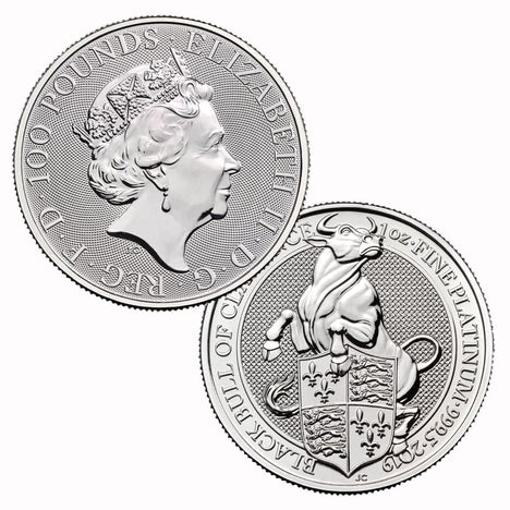 2019 Great Britain £100 1oz .9995 Platinum Britannia Queens Beasts The Bull