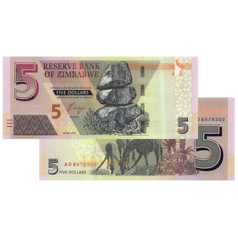 2019 - $5 Zimbabwe Banknote Bearer - Uncirculated - Active Currency