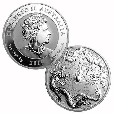 2019 1 oz .9999 Silver $1 Australian Double Dragon Coin Brilliant Uncirculated