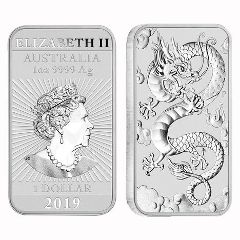 2019 1 oz .9999 Silver $1 Australian Dragon Bar Brilliant Uncirculated