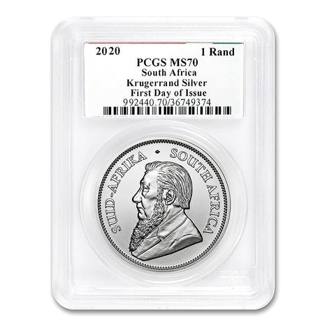 2020 South Africa .999 Silver Krugerrand 1 oz 1 Rand MS-70 PCGS - First Day