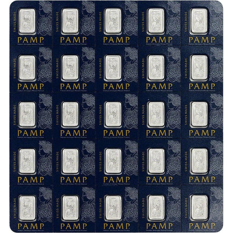 25x 1 Gram .9999 Platinum Bars - Pamp Suisse - Snap Bars