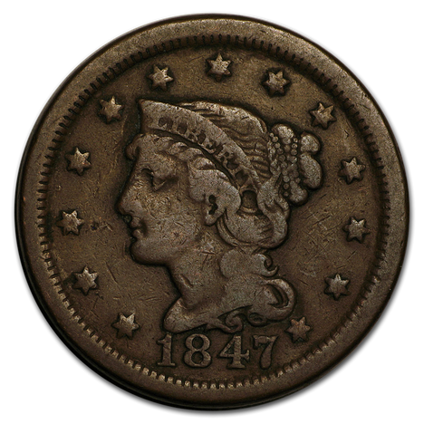 Braided Hair Large Cent Circulated Condition Random Date