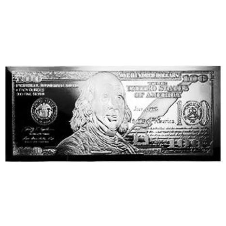 4 Ounce oz .999 Silver Bar - $100 Franklin Bill Design - Includes Box and COA