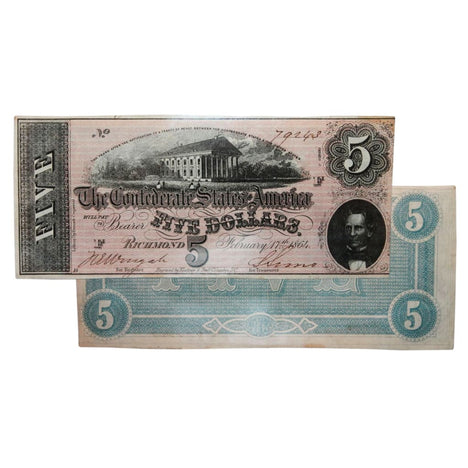 $5 - 1864 Confederate States of America (CSA) Note - About Uncirculated
