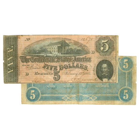 $5 - 1864 Confederate States of America (CSA) Note - Fine