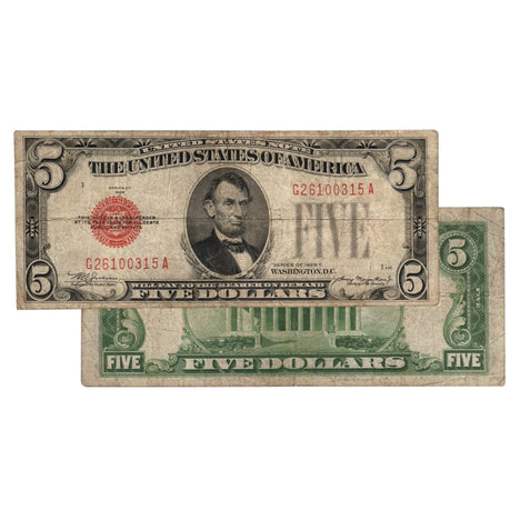 $5 - 1928 Red Seal FRN - Very Good